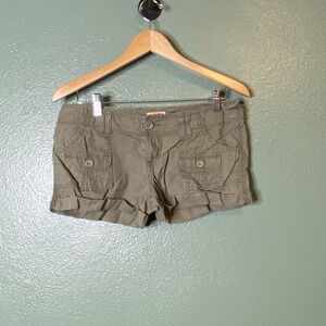 Mudd Olive Green Frayed Hem Micro Cargo Shorts Utility Pockets Womens Size 11